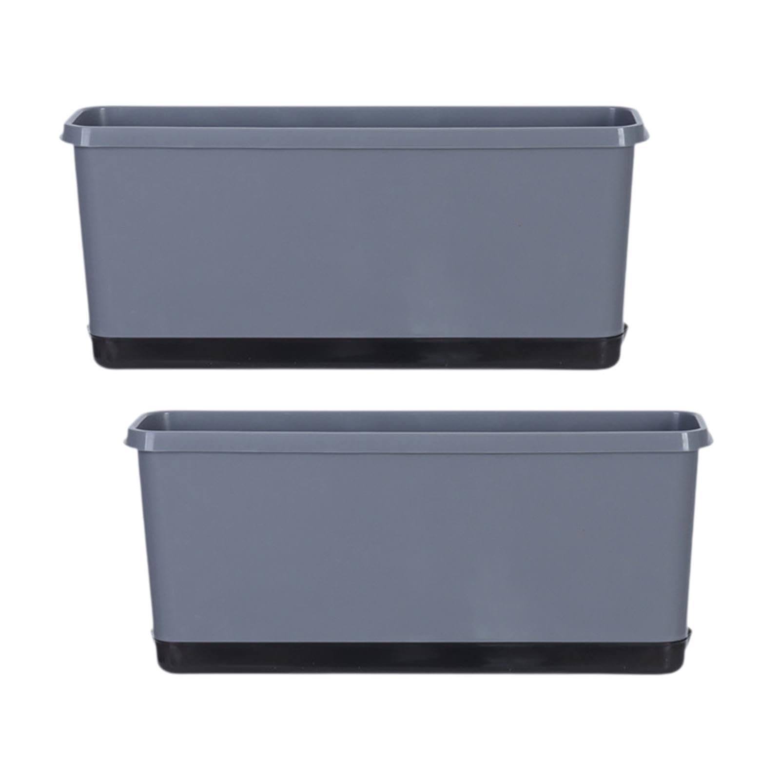 MYCENSE 2Pcs Rectangle Flower Pot Vegetable Planters Accessories Multipurpose Self Watering Plant Pot for Patio Yard Sturdy, Grey
