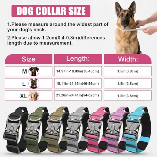 AKOFIC Taktisches Hundehalsband mit Griff, Breites Halsband Hund Gepolstert aus Nylon, Verstellbar Robuster Dog Collar mit Metallschnalle für Mittlere Große Hunde (Rosarot, M)