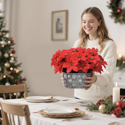 Poinsettia artificiel en pot de Noël pour décoration de table rustic