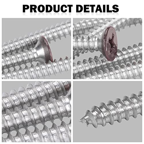Image of Brown Head 100 PCS #10X1-1 /2(1.5 inch) Stainless Steel Phillips Flat Head Wood Screws,Stainless Steel 18-8 A2(304) Screw,Home Screw Kit by QISHENG