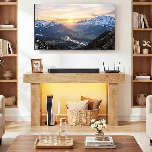 Mesa consola de pasillo salón detrás del sofá con luz led y puertos usb 6