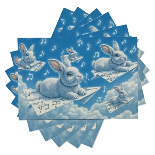 Juego de 4 Manteles Individuales, Salvamanteles Rectangulares De Conejo De Avión De Papel para Fiesta Cocina Comedor Decoración (Lindo Animal De Dibujos Animados, 45x30cm)