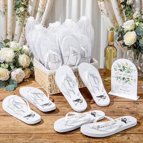 Image of 24 Pairs Bulk Flip Flops for Wedding Guests | Reception Sandals, Wedding Party Favors with Sign, Size Cards, Bagged, Dance Floor Slippers