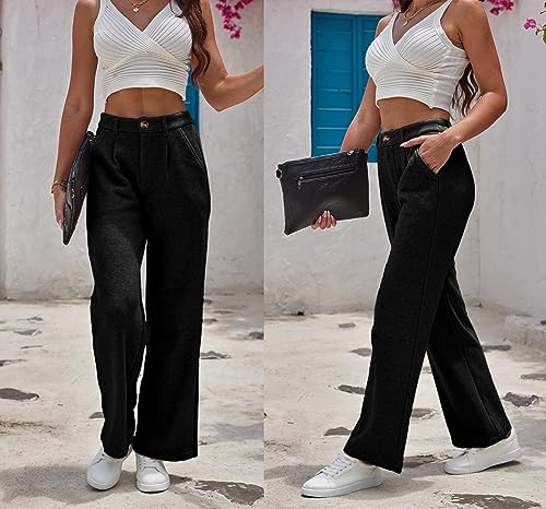 heipeiwa Women's Fleece Lined Winter Thermal Cashmere Knit Wide Leg Pants Trouser Casual Dressy Outfit3