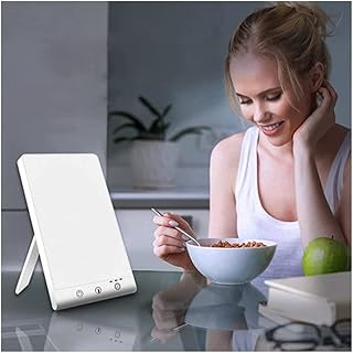Lámpara SAD, 12000 Lux Lámpara Fototerapia, Con, 2 Colores De Luz, 3 Niveles De Brillo, Temporizador De 3 Modos, Control Táctil Sin Rayos UV Lámpara Solar/Slim Lámpara Terapéutica,Blanco