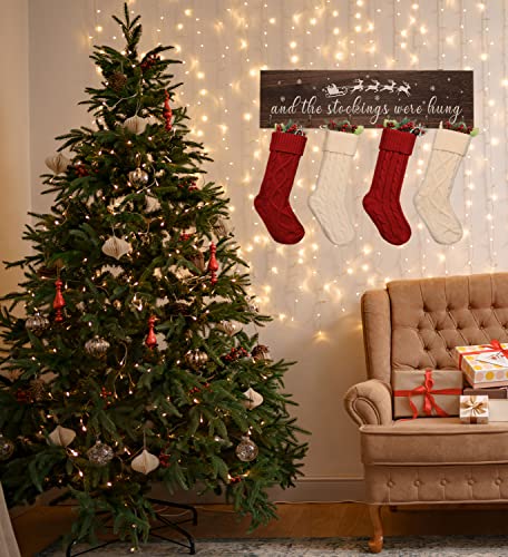 KORMMCO-Christmas-Stocking-Holder-The-Stocking-were-Hung-Wood-Hanging-Sign-Stocking-Holder-for-Wall-Xmas-Stocking-Holder-with-6-Hangers-for-Fireplace-Mantel-24-inchBrown KORMMCO Christmas Stocking Holder The Stocking were Hung Wood Hanging Sign Stocking Holder for Wall Xmas Stocking Holder with 6 Hangers for Fireplace Mantel 24 inchBrown