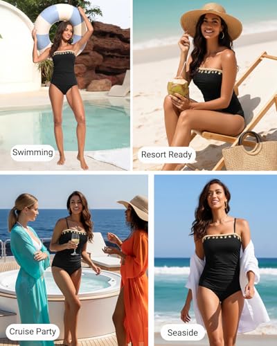 Image of Daci Womens Strapless Tankini Swimsuits- 2 Piece Tummy Control Tankini Swimsuit Bandeau Tankini Tops with Bottoms