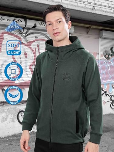 Image of STELLERS Men's Solid Zipper Fleece Hooded Sweatshirt | Regular Fit | Feather Touch Feel | Odour Resistant | Wrinkle Free | Quick Dry | Stretchable | Breathable | Sustainable | Anti-Static