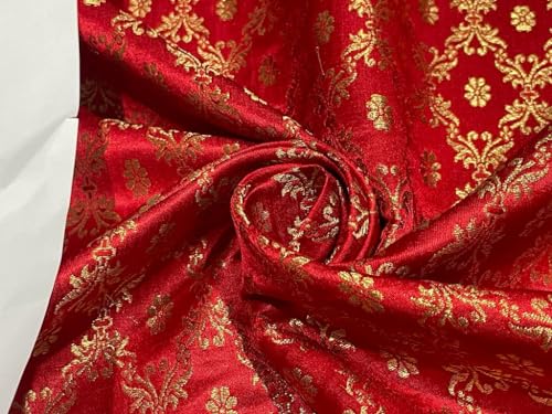 Tissu brocart de soie rouge - Largeur 111,8 cm - Référence BRO905A