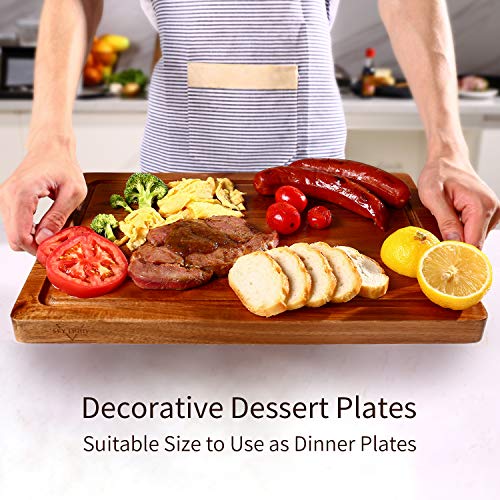 SKY LIGHT Cutting Board, Wood Chopping Boards for Kitchen with Deep Juice Groove, Organic Acacia Butcher Block for Meat and Vegetable, Wooden Carving Board with Grip Handles BPA Free - Medium