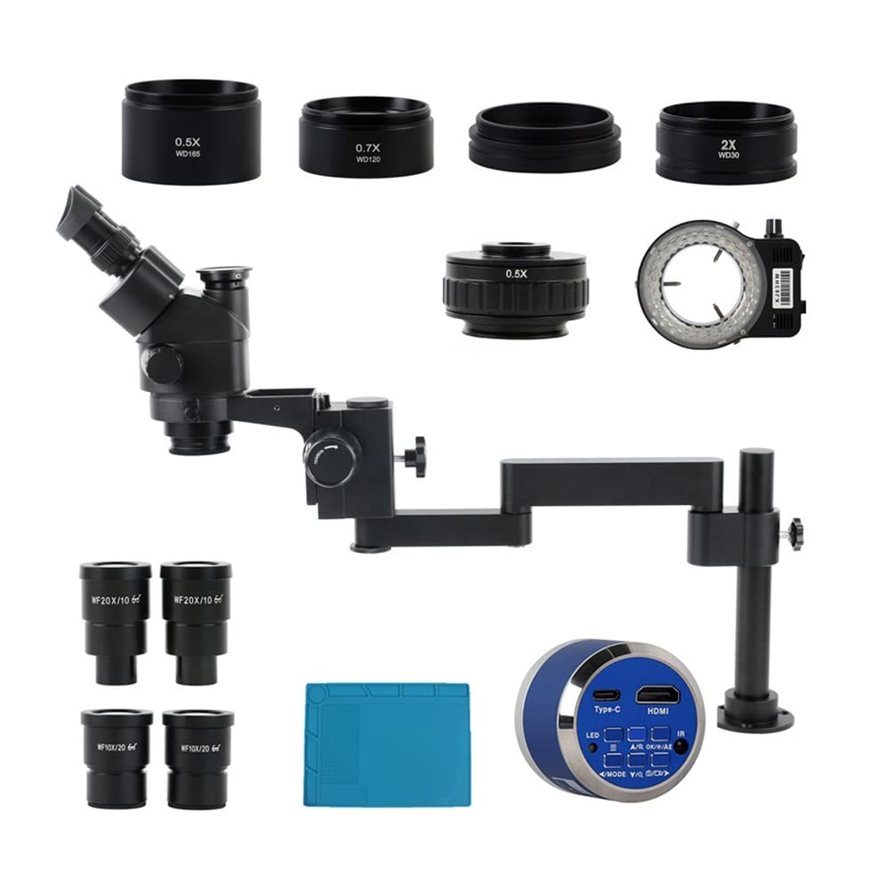 Microscope Simul Focal Trinocular 3.5X-180X Zoom Stereo Microscope Folding Stand Optional 48MP 55MP 4K 2K HDMI USB Soldering Video Camera(12MP 4K HDMI USB)