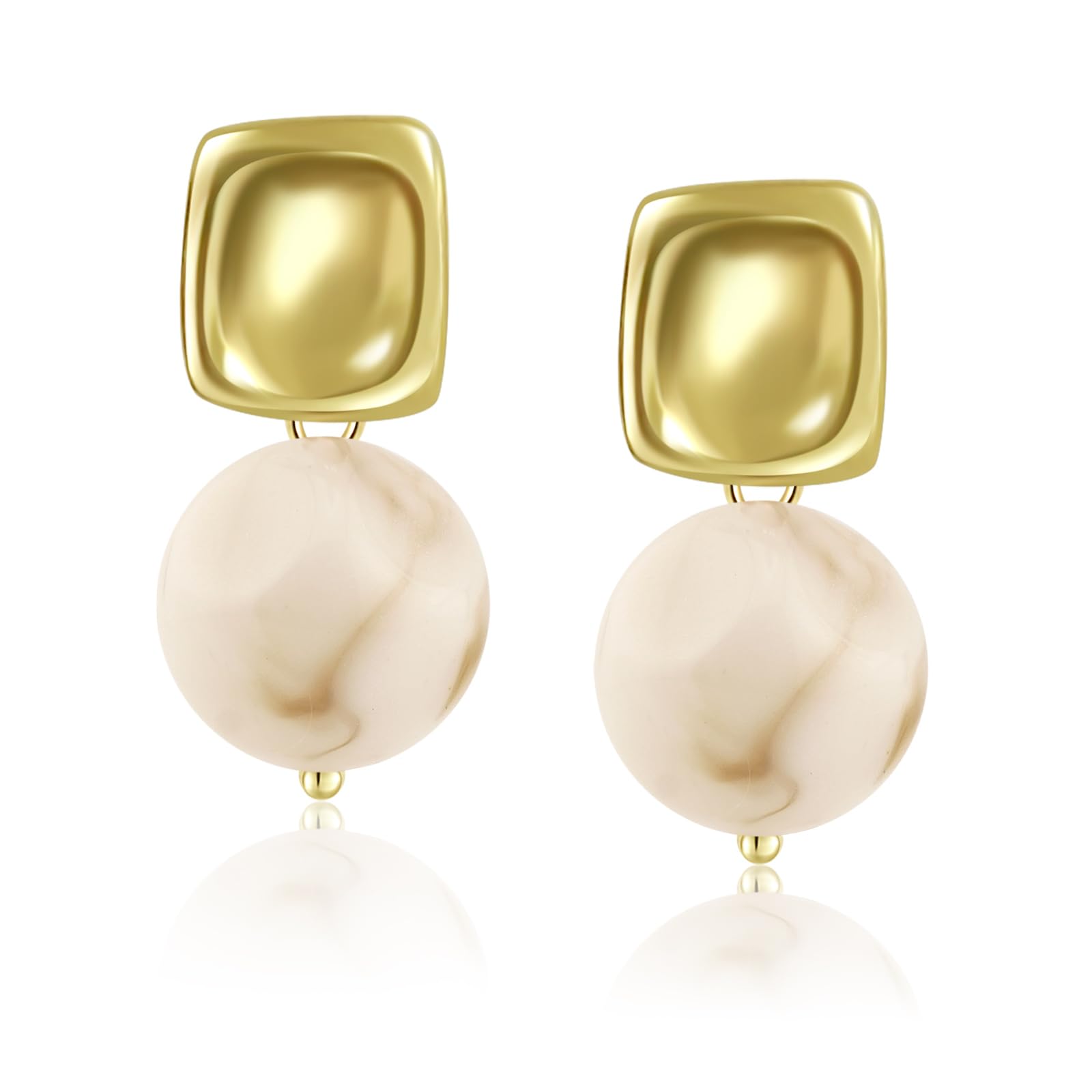 BOBOXZSZD Ladies Dangle Drop Earrings, Exquisite square metal, Natural Resin Flowing Texture, Ultra Light and Simple Temperament, Cute Ears Studs,