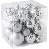 Christmas Balls Ornaments -36pcs Shatterproof Christmas Tree Decorations with Hanging Loop for Xmas Tree Wedding Holiday Party Home Decor,6 Styles in 3 Sizes(Silver)