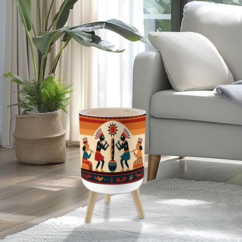 Pequeña caneca de basura con tapa y patas de madera 7L miniatura 2