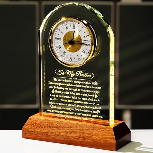 Image of Arikyrist Gifts for Brother from Brothers Sisters Meaningful Glass Clock Brother Birthday Gift with Wooden Light Base Crystal Keepsake for Fathers Day Christmas Graduation Presents for Best Brothers