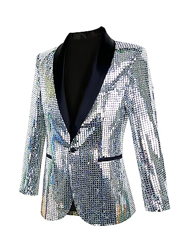 Nawgut Sequin Blazer Metallic Suit Disco Prom Shiny Jacket Wedding Party Banquet Fashion Tuxedo for Mens Adult