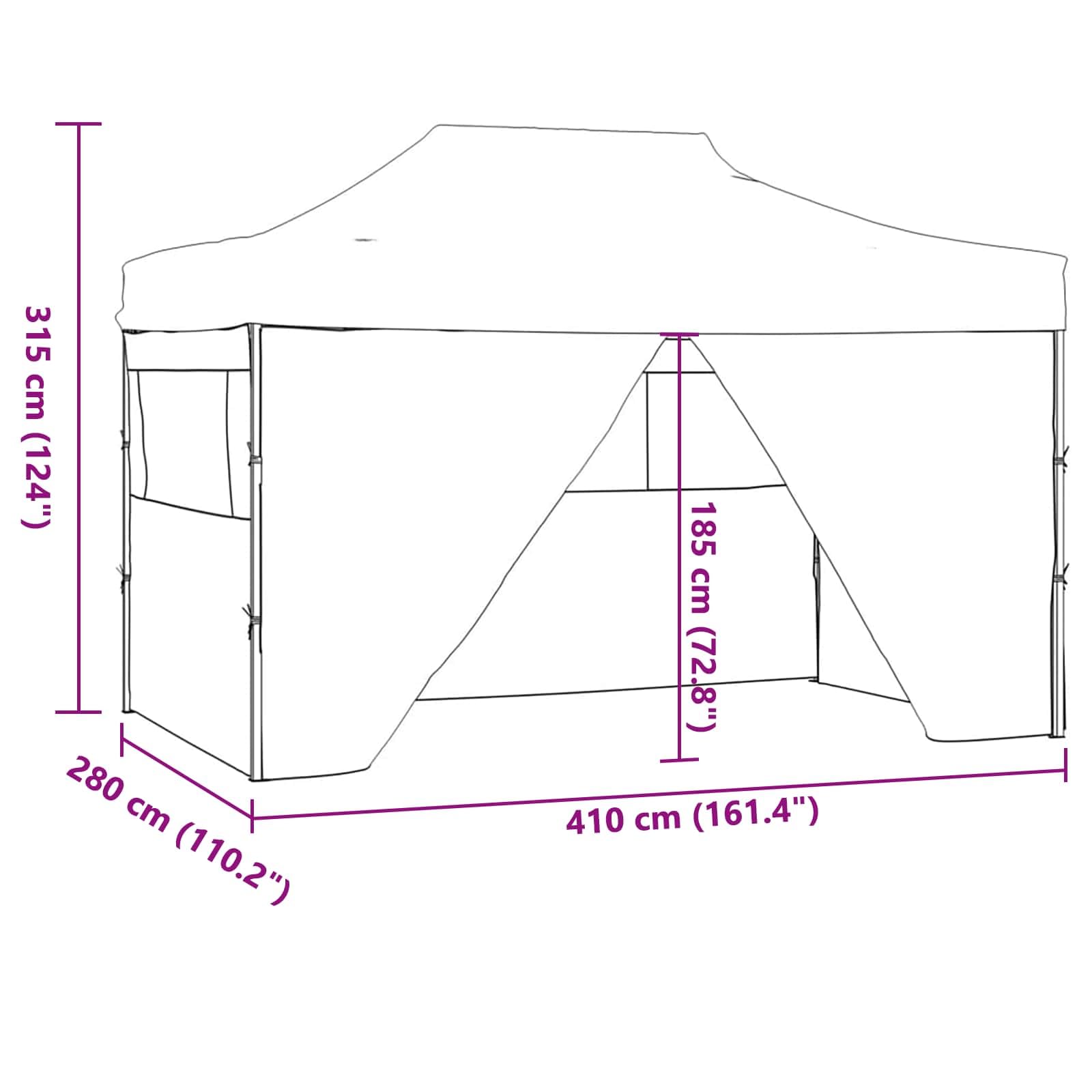 Party-Zelt Anthrazit aus Oxford-Stoff 280 x 410 x 315 cm faltbar mit pulverbeschichtetem Stahlrahmen, Wind- und wetterfest für Garten, Terrasse, Feier, Event, Camping und Freizeit