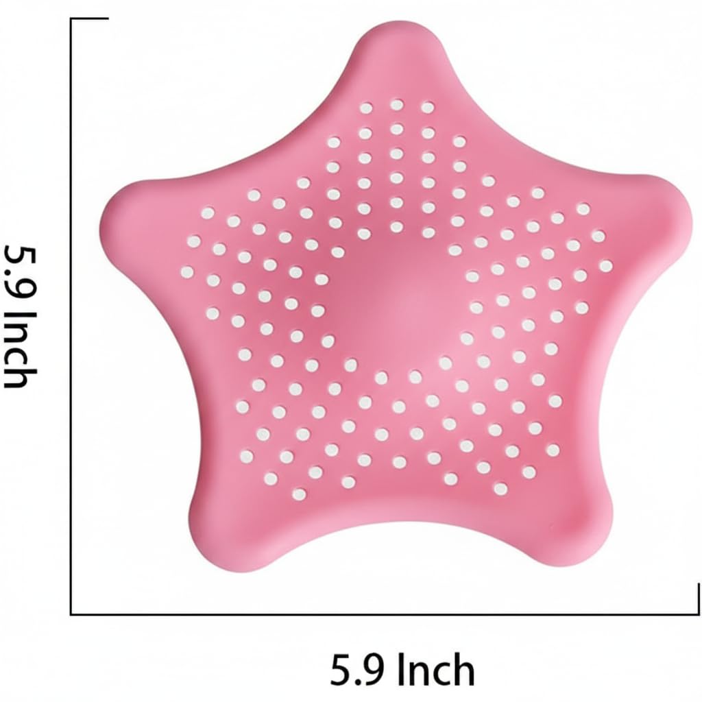 Drain Hair Catcher 3 Pack - Star Shaped Silicone Drain Cover with Strong Suction Cups - Kitchen Bathroom Shower - Prevents Clogs - 5.9 Inch (Pink) - 3
