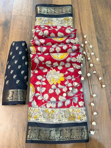 Image of SuperLaxmi Women's Floral Printed Dola Silk Saree with Blouse Piece