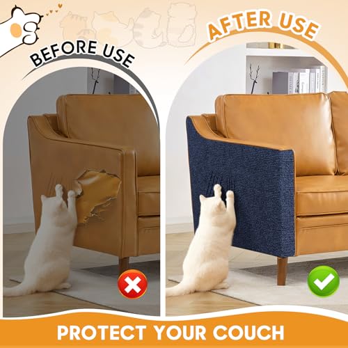 Image of 2 Pcs 40 x 16 in Cat Scratch Furniture Protector with Cutter Slider and Measuring Tape, Trimmable Self-Adhesive Cat Scratch Carpet, Suitable for DIY Cat Tree Stands, Sofas,Cat Tower