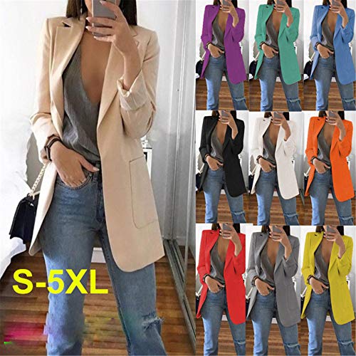 Generic Andongnywell Womens Solid Color Casual Open Front Long Sleeve Work Office Jackets Blazer Suit with Pockets Outwear (Blue 1,XX-Large)2