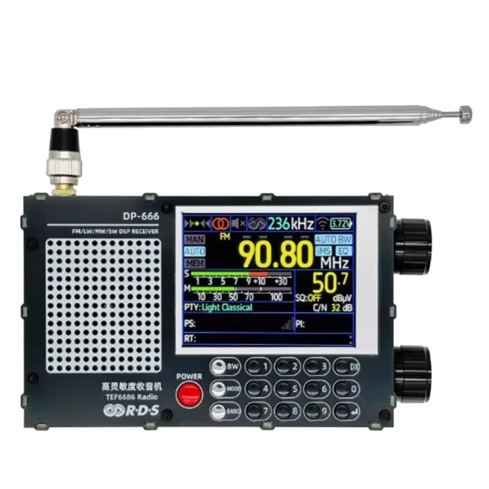 Upgrade DP-666 TEF6686 Radio récepteur à bande complète haute sensibilité avec antenne Noir