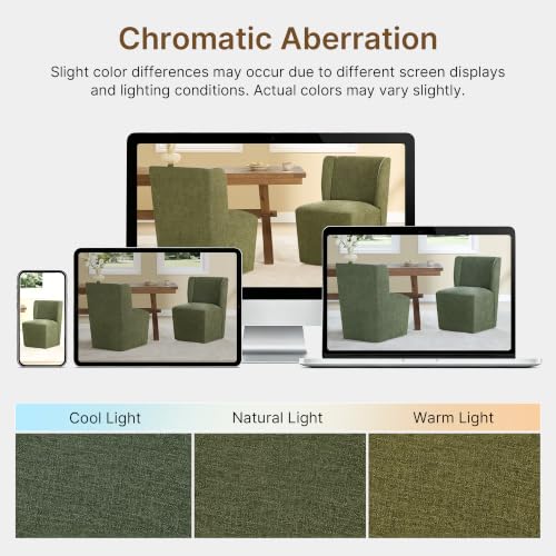Image of KISLOT Upholstered Dining Chairs Set of 1 with Casters, Green | Wingback Modern Dining Room Chairs with Rollers, Armless Side Chair with Easy-clean Linen Look Fabric for Kitchen Dining Room
