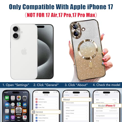 Image of Misscase for iPhone 17 Case Compatible with MagSafe,Built-in Camera Lens Protector Full Protection Soft TPU Anti-Scratch Anti-Fingerprint Magnetic Glitter Slim Case Cover 6.3 inch Gold