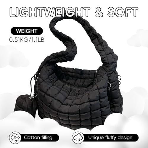 Image of Puffer Tote Bag for Women, Large Quilted Puffer Bag with Pouch, Puffy Quilted Hobo Bag, Puff Crossbody Purse