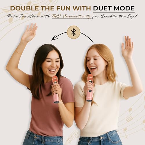 Image of CASON Wireless Bluetooth Karaoke Mic for Singing with Speaker,Echo Adjusting Button-10W Bluetooth Microphone for Upto 6 Hours Playtime, Type C Charging & Cordless Mic for Singers,Party (Rose Gold)