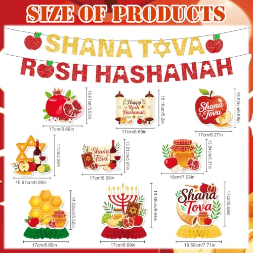 Image of Gameza Happy Rosh Hashanah Decorations - 11PCS Rosh Hashanah Glitter Party Banners Hanging Swirls Honeycomb Centerpieces, Shana Tovah Jewish New Year Festival Holiday Party Supplies Decor