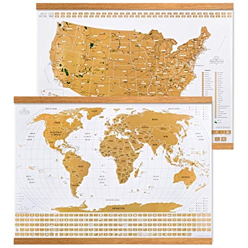 2 x Travelization 24" Magnetic Poster Hanger Frames + 2 x 24x17" Scratch Off Maps: 1 U.S. Map and 1 World Map - Original
