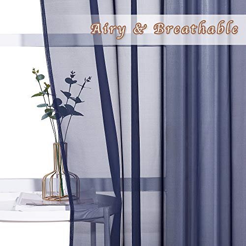 Image of NICETOWN Sheer Curtains Voile Panels - Ring Top Light Weight Voile Window Draperies for Bedroom /Nursery /Dorm (W54 x L63 Inches, Dark Blue, Set of 2)