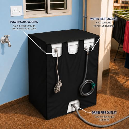 Image of Zerfa Waterproof, Dust-Proof, Sun-Proof Front Load Fully Automatic Washing Machine Cover Fit and Suitable for All Brands Universal Cover - Black (Dimensions: 59 x 59 x 86 cm)