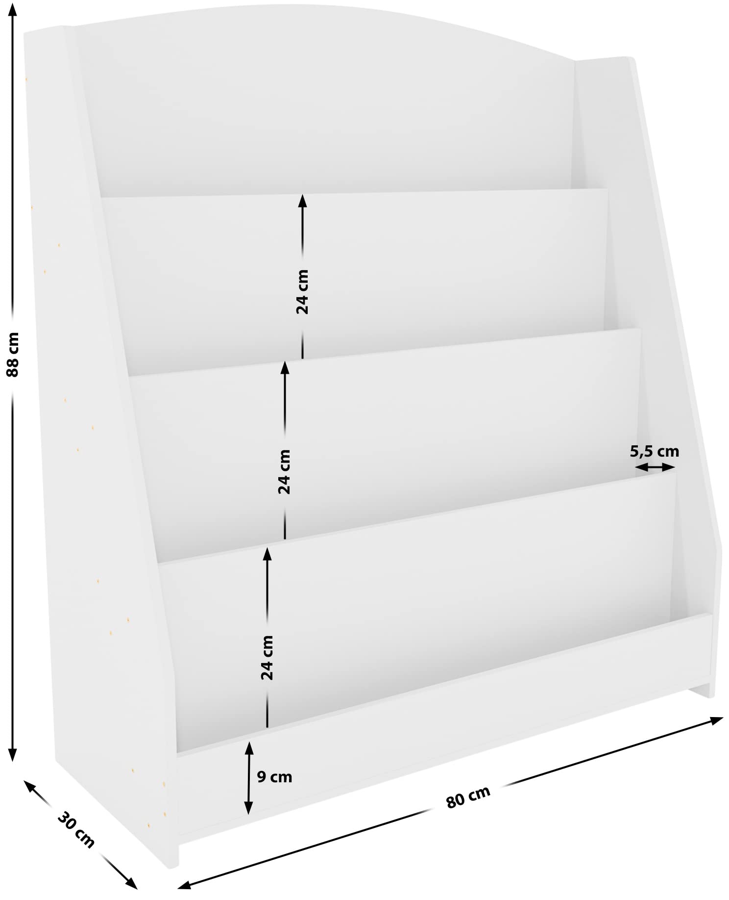 CLP Libreria Melfa I Portariviste Con 4 Scomparti I Scaffale Per Libri Per Bambini I Organizzatore Bianco Dimensione:80 cm