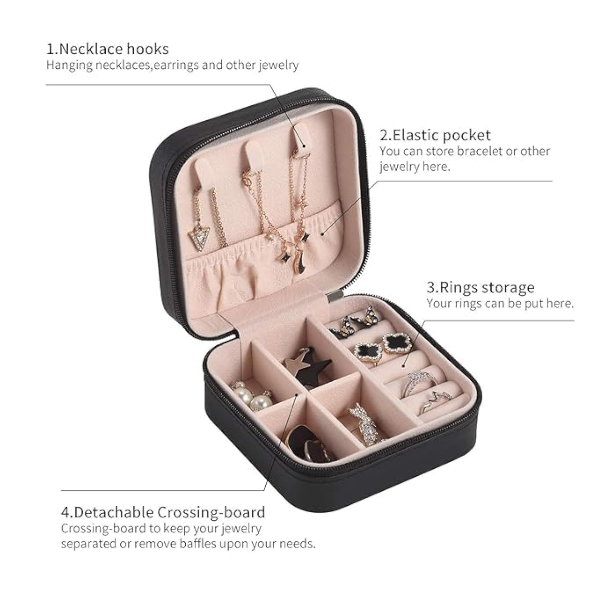 Jewellery Organiser PU Leather Portable Storage Box for Rings & Earrings