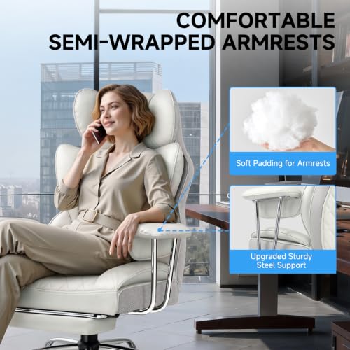 Image of GTPLAYER Gaming Chair,Office Chair with Pocket Spring Lumbar Support, Ergonomic Comfortable Wide Office Desk Computer Chair with Outward Fixed Soft Armrests and Footrest（Warm White）