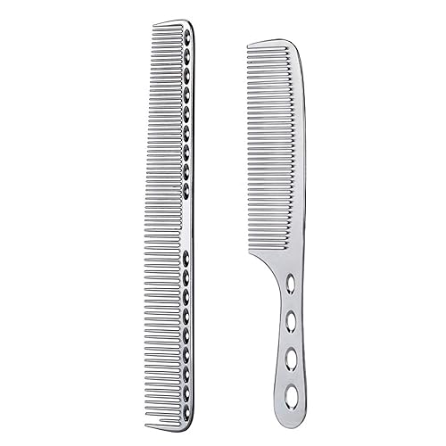 2 unids de acero inoxidable Peines de pelo anti estático Peine peluquería peluquería Peines (Plata)