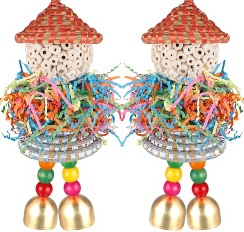 BBjinronjy 2PCS Bird Toys Parrot Foraging Shredder Hanging Toys Sola Balls with Bell for Small Parrots Parakeets Cockatiel Conures Love Birds Budgie Cage Toy