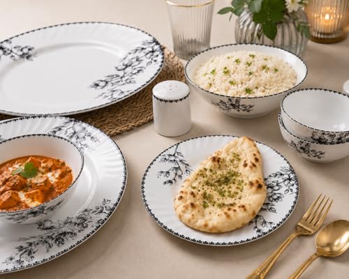 Image of Melvio By Malti 2 Pcs Quarter Plate Set for Snacks & Dessert | Premium Melamine Side Plates with Floral Design | Microwave & Dishwasher Safe Small Serving Plates for Roti | White, 8 Inch