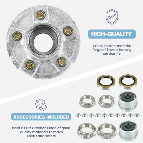 Image of SEHNSUCHT Trailer Wheel Idler Hub Kit, 5-Hole, 4.5 inch Bolt Idler Hub for 3500lb Trailer Axles, Fit 1-1 /16 inch to 1-3 /8 inch Tapered Shaft, Trailer Wheel Hub(Set-2 Hot Dip Galvanized, Not Fit Straight Shaft)
