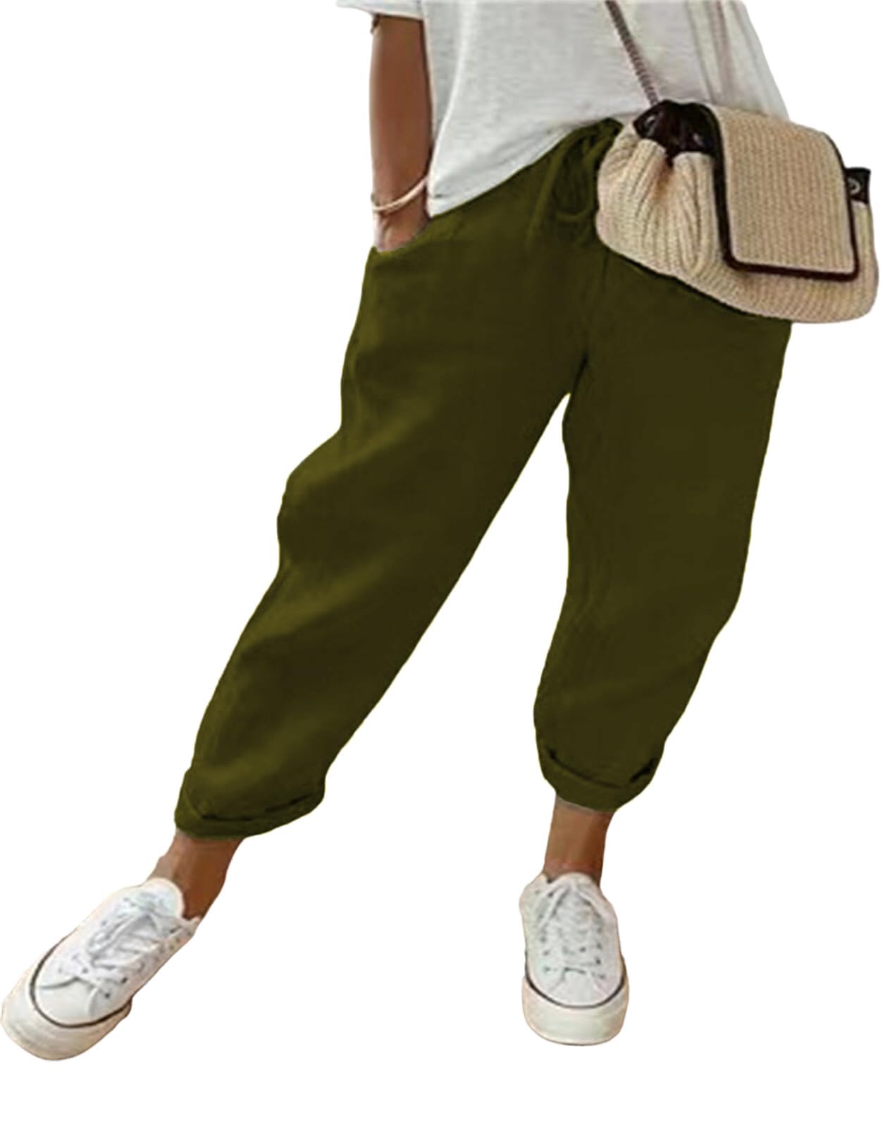 MorFansi Damen Leinenhose Casual Leicht Sommerhose Bequeme Luftige Hose Freizeithose Strandhose mit Taschen