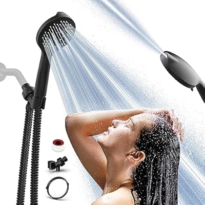 Black Shower Head, L'amourqua High Pressure 6-Model Handheld Shower Head, Built-in Power Wash to Clean Bathtub and Pets, with 59" Stainless Steel Hose and Handheld Showerhead Holder