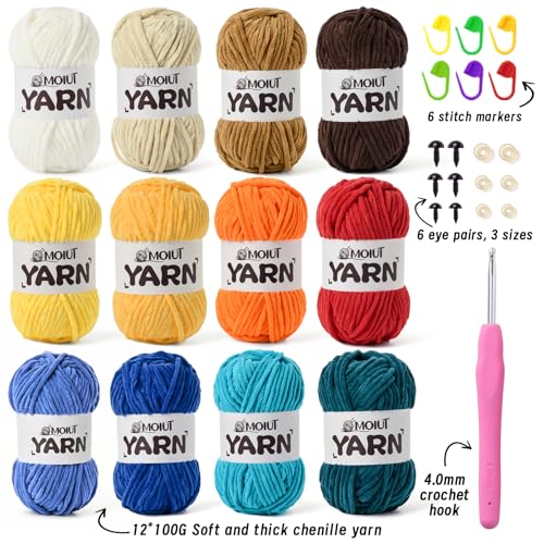 Image of 12 Pack Velvet Yarn for Knitting, Chunky Chenille Yarn for Crocheting, Baby Yarn for Crocheting Soft Blanket, Super Bulky 42.3oz(1049yds), Multicolor Amigurumi Yarns Set E