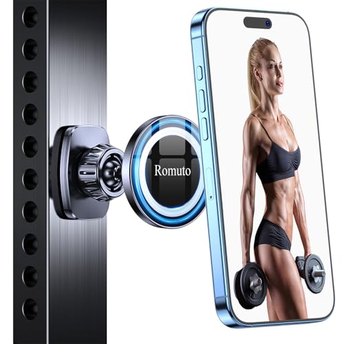 Romuto for MagSafe Gym Phone Holder Magnet【Dual Grip】 Magnetic Phone Holder for Gym Camera Mount 360°Adjustable Attach to Metal Surface Gym Accessories for Women with iPhone 17 Pro Max 16 15 14