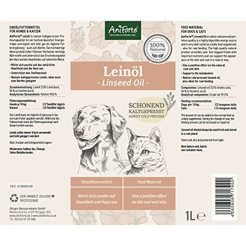 AniForte Leinöl für Hunde & Pferde 1 Liter - Ãl Kaltgepresst, Nativ, Reich an Omega 3 & Omega 6 Fettsäuren, Leinöl Hunde als Barf Zusatz, Hochwertiges Leinöl für Tiere – Bild 7