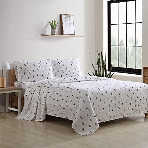 Image of Eddie Bauer - Flannel Sheets Full Size, Anti-Pilling & Wrinkle Resistant Cotton, Touchably Soft for All-Season Comfort - Bed Sheets with Matching Pillowcases & Fitted Sheet (Ski Slope White)