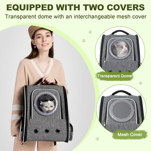 Katzenrucksack Haustier Rucksack belüftet mit Sicherheitsleine & Raumkapsel-Design - Leicht faltbar für Reisen, Outdoor & Tierarztbesuche bis 6kg (Grau)