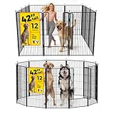 PETREEK Dog Playpen 42 inch 12 Panels for Indoor & Outdoor Use – Heavy-Duty Metal Pet Fence with Ground Stakes, Rounded Ball Tops for Safety, Stable & Foldable Design, Easy to Assemble