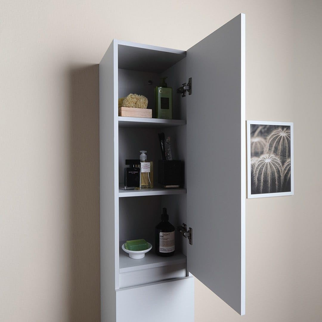 Kiamami Valentina - Columna de baño suspendida con 2 Puertas en Blanco Bosco de 30x170 cm